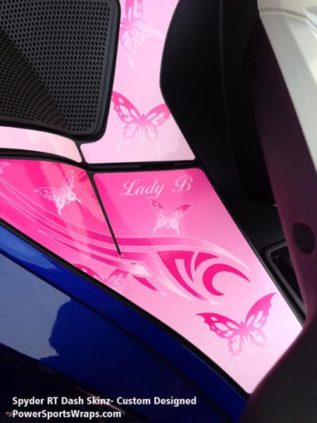 Close up Dash skinz- Butterfly kit that was custom designed for our customer. For your custom dash skinz: 814-838-6377