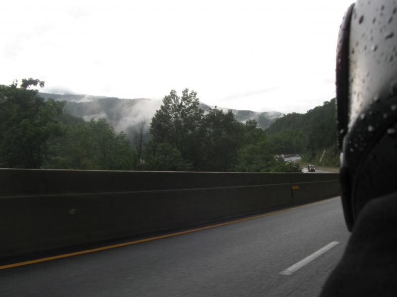 Low clouds hanging in the mountains.