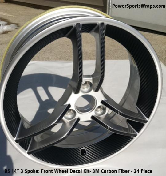 RS/GS 14" 3 spoke Wheel decal kit. Produced in carbon fiber film.  Order 814-838-6377