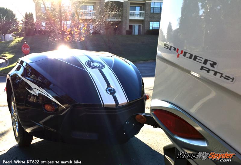 RT622 GT racing stripes in Pearl White that match the color of the bike.