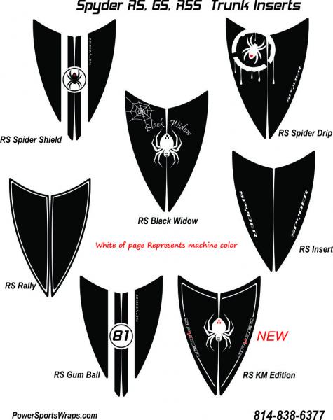 Spyder RS Hood Inserts  SAMPLES- Keep in mind that the White of the page will represent the color of your bike. The Black or Red areas represents the 